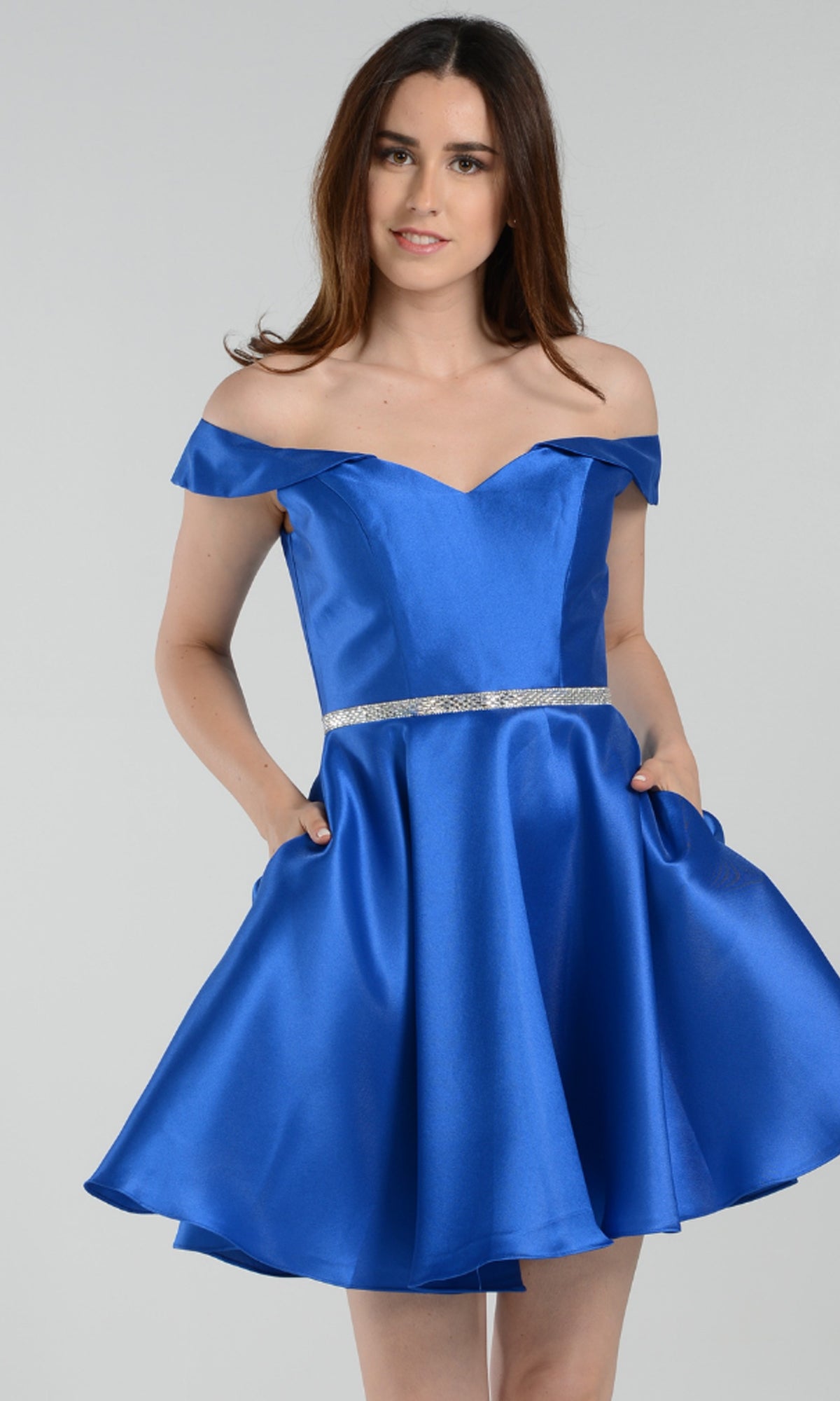 Off-Shoulder Short Mikado Homecoming Dress 7948