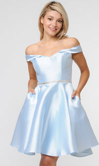 Off-Shoulder Short Mikado Homecoming Dress 7948