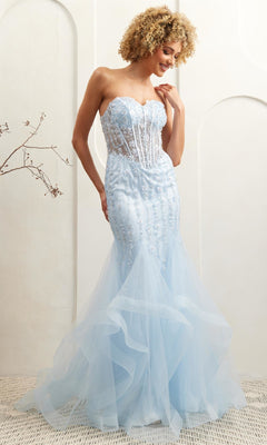 sparkly blue dresses Lake Blue Glitter Layers Evening Dress Spaghetti Straps Rhinestones Sparkly Prom Dress ARD2570 main image 1