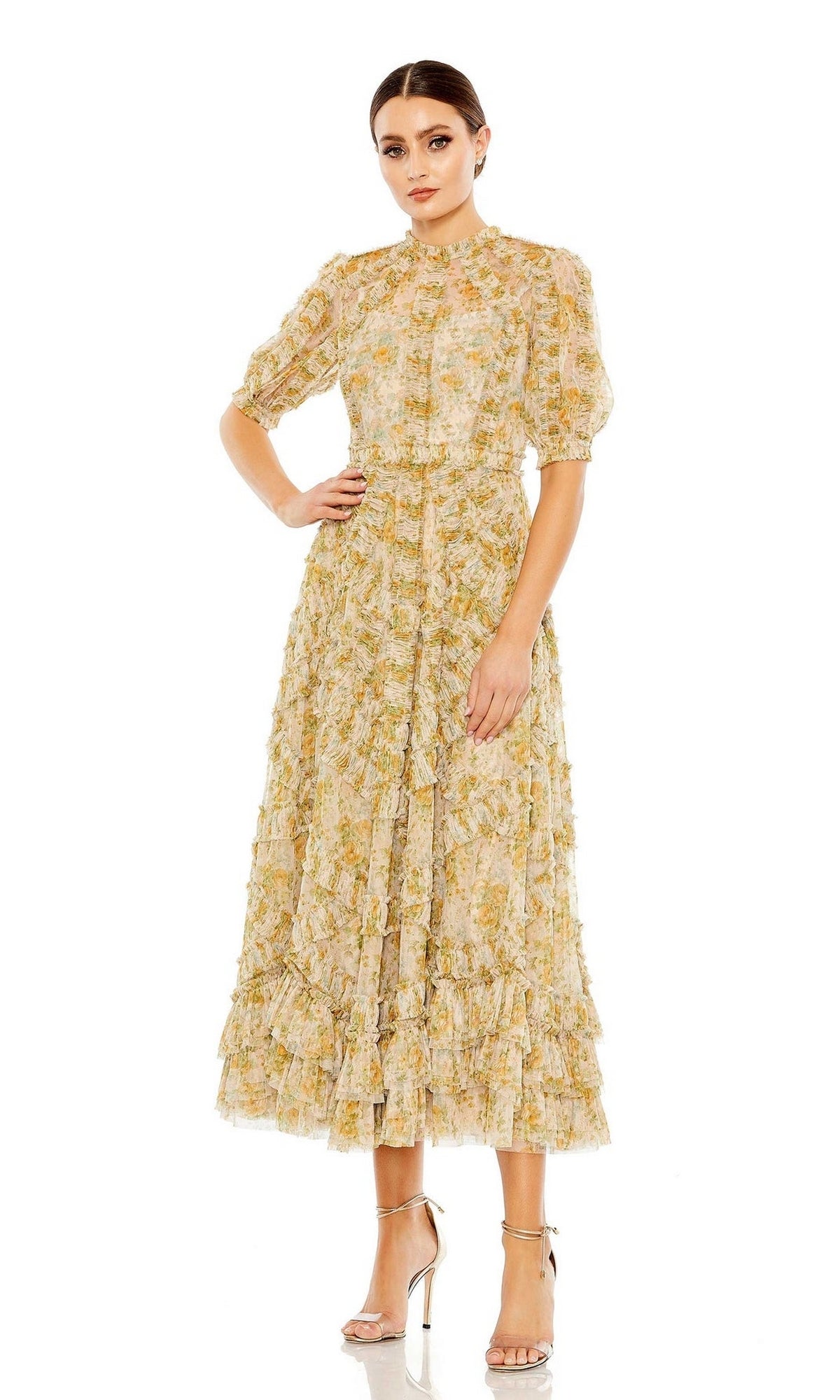 Midi Print Wedding Guest Dress with Short Sleeves PromGirl Midi Print Wedding Guest Dress with Short Sleeves PromGirl