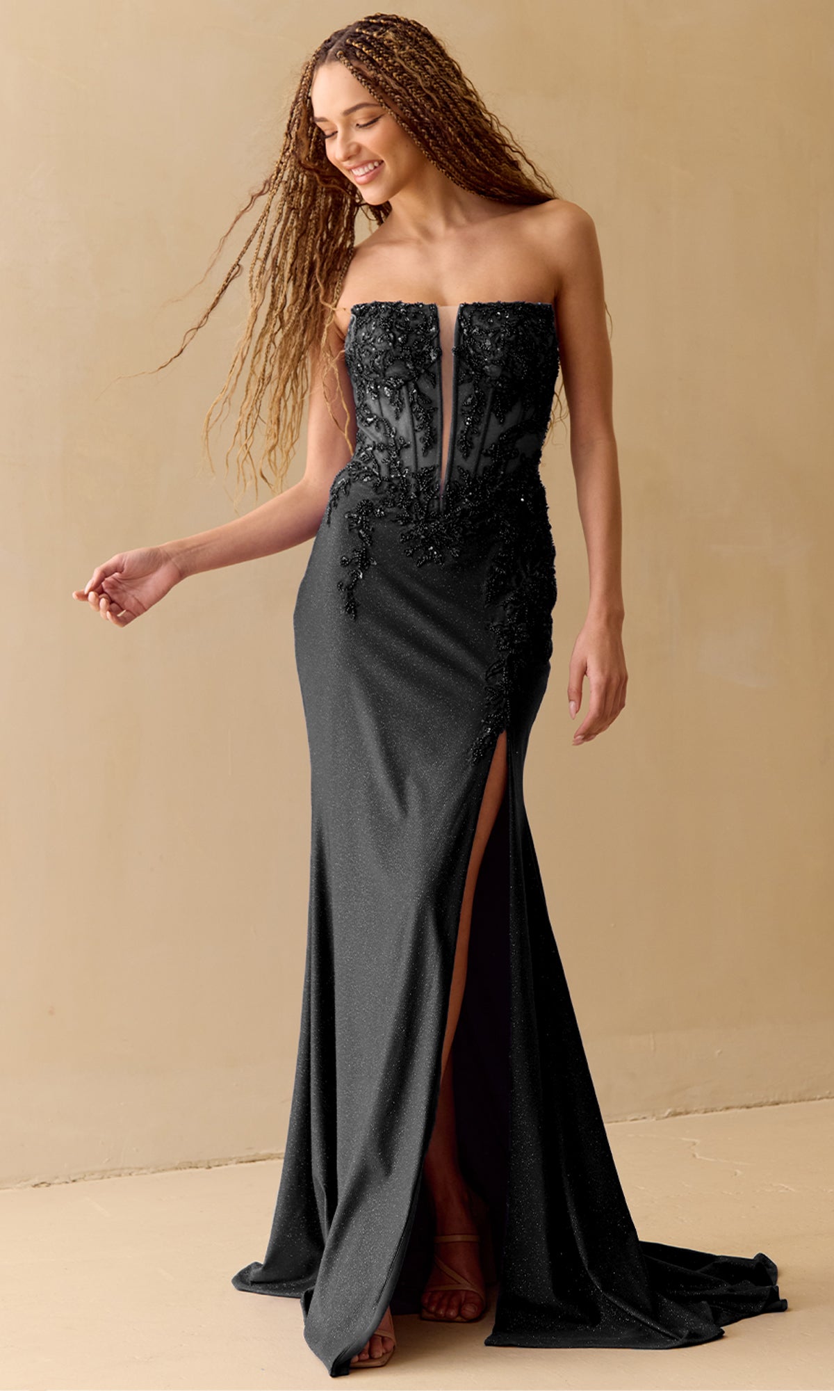 Long Glitter Prom Dress: Amelia Couture 8040