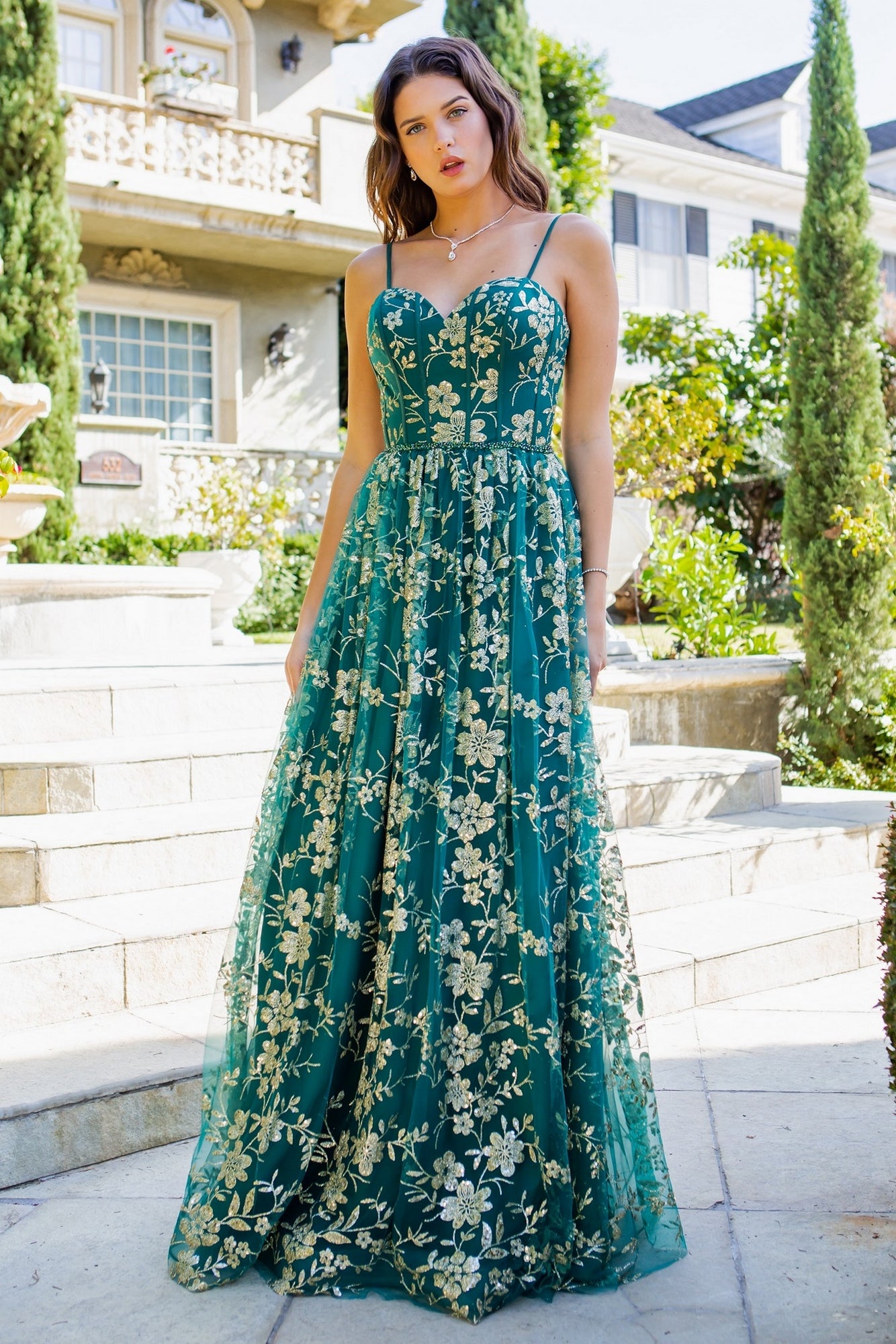 fitted lace wedding dress HUNTER GREEN FLORAL V NECK RUFFLE SLEEVE SIDE SLIT MIDI DRESS