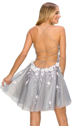 Sheer-Waist Backless Floral Homecoming Dress -PromGirl Sage / Small Sheer-Waist Backless Floral Homecoming Dress -PromGirl Sage / Small