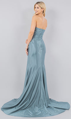 the little mermaid silver dress Strapless Pleated Satin Mermaid Prom Dress with Train Champagne / 3XLarge