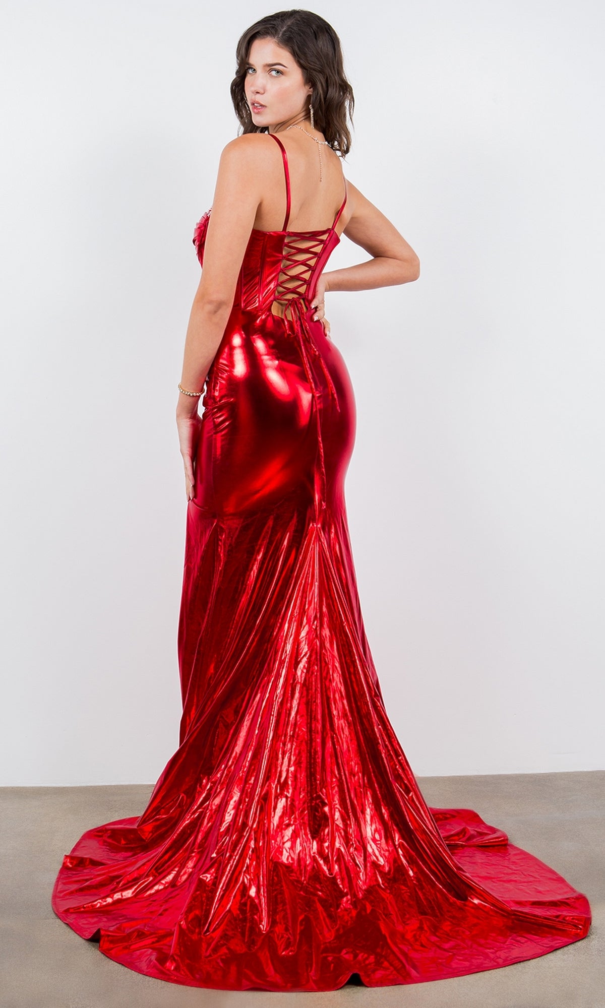 V-Neck Metallic Mermaid Prom Dress with Slit and Train Black / XSmall