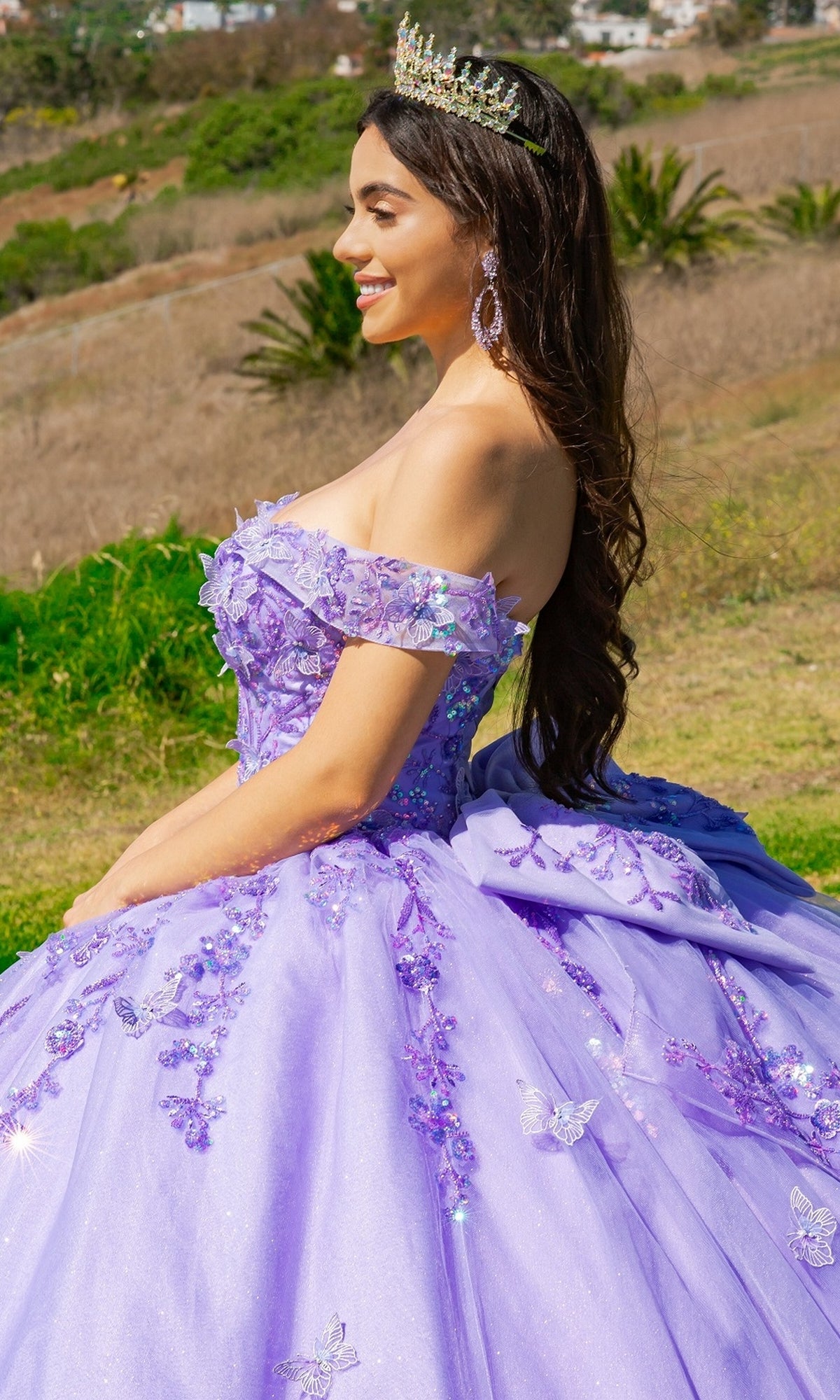 fitted lace wedding dress Cinderella Couture 8111J Long Quinceanera Dress Lilac / Small