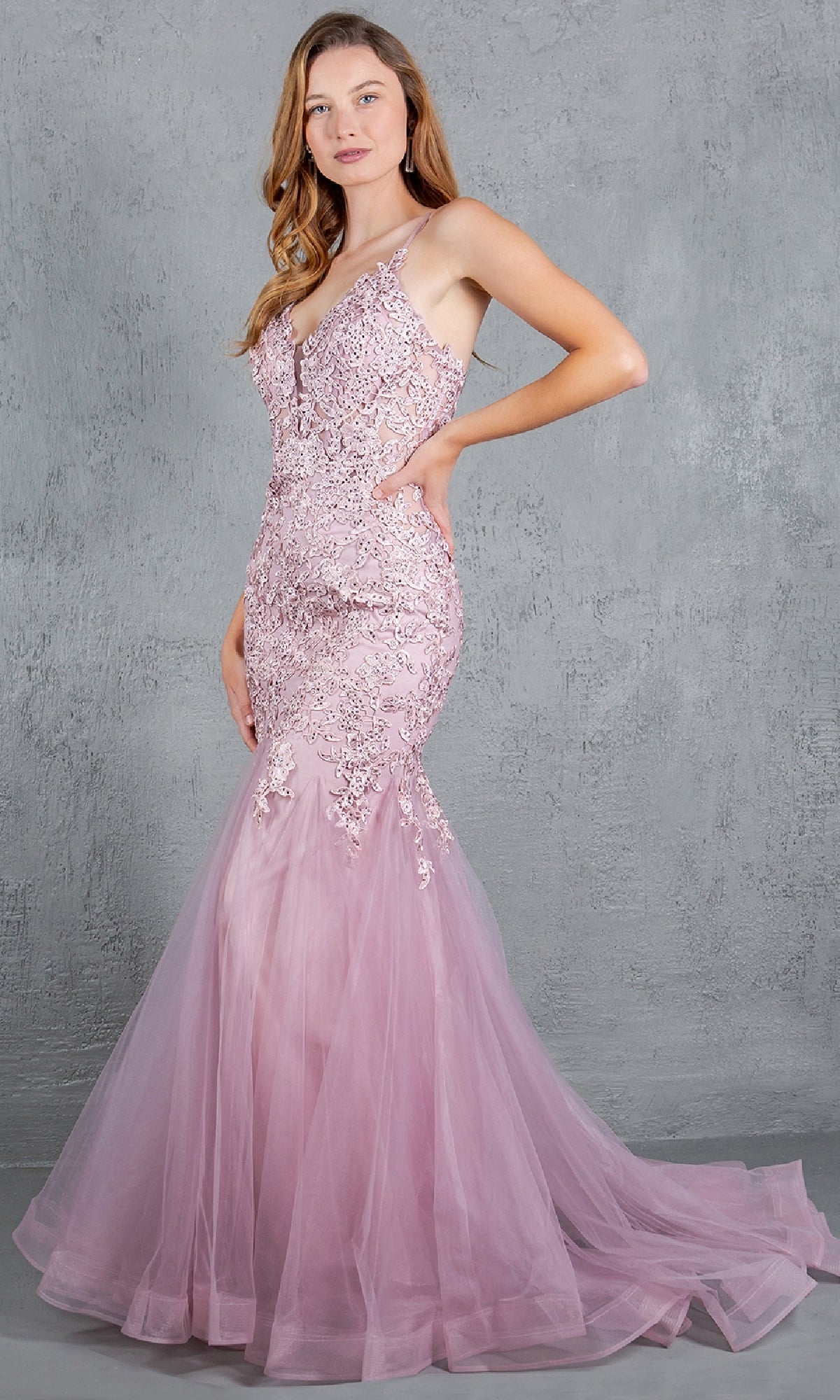 lace blush bridesmaid dress Long Mermaid Prom Dress with Beading Rose / Medium