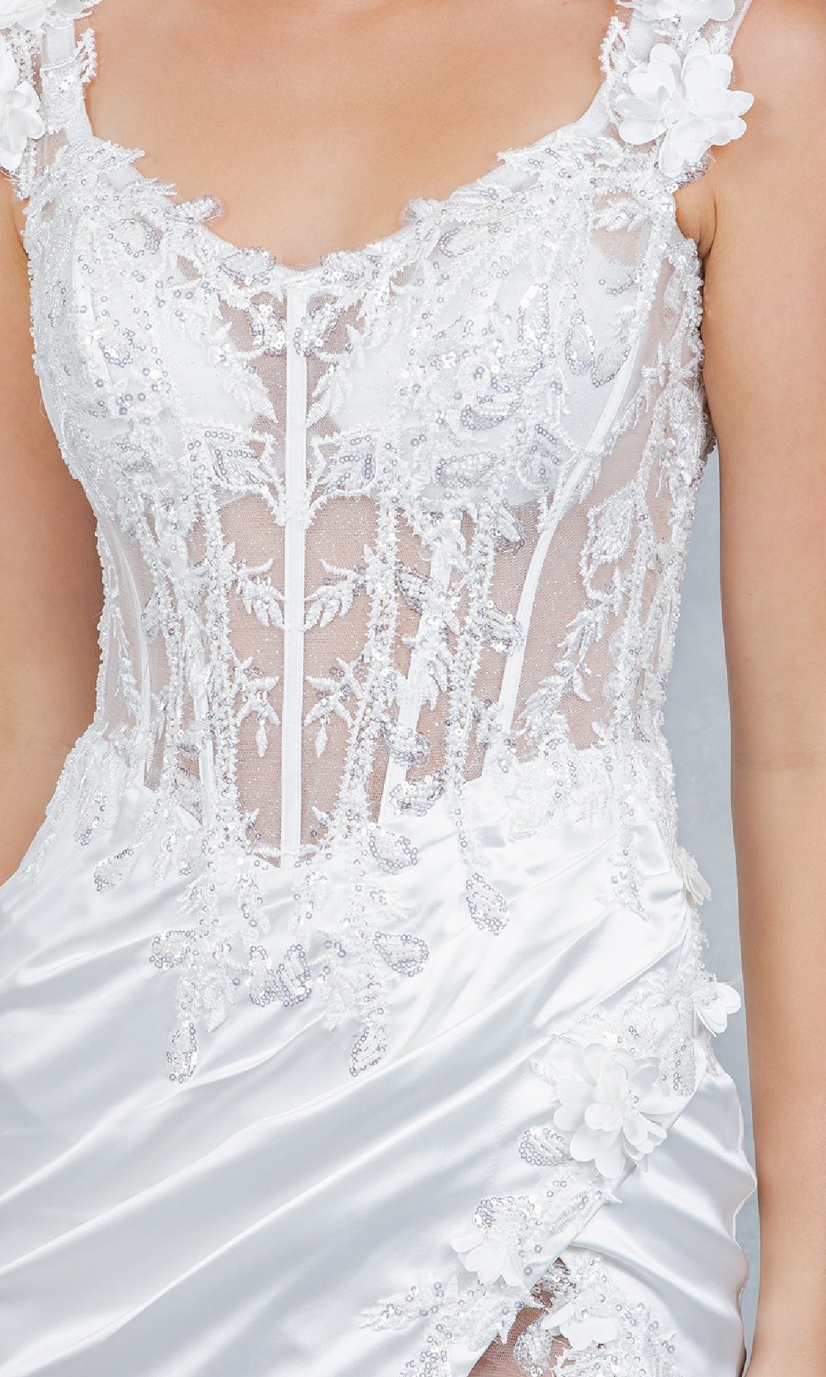 Short Homecoming Dress with Embroidered Sheer Corset Blue / XLarge