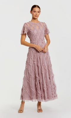 Short Sleeve Midi Formal Dress: Mac Duggal 8278 Heather / 2 Short Sleeve Midi Formal Dress: Mac Duggal 8278 Heather / 2
