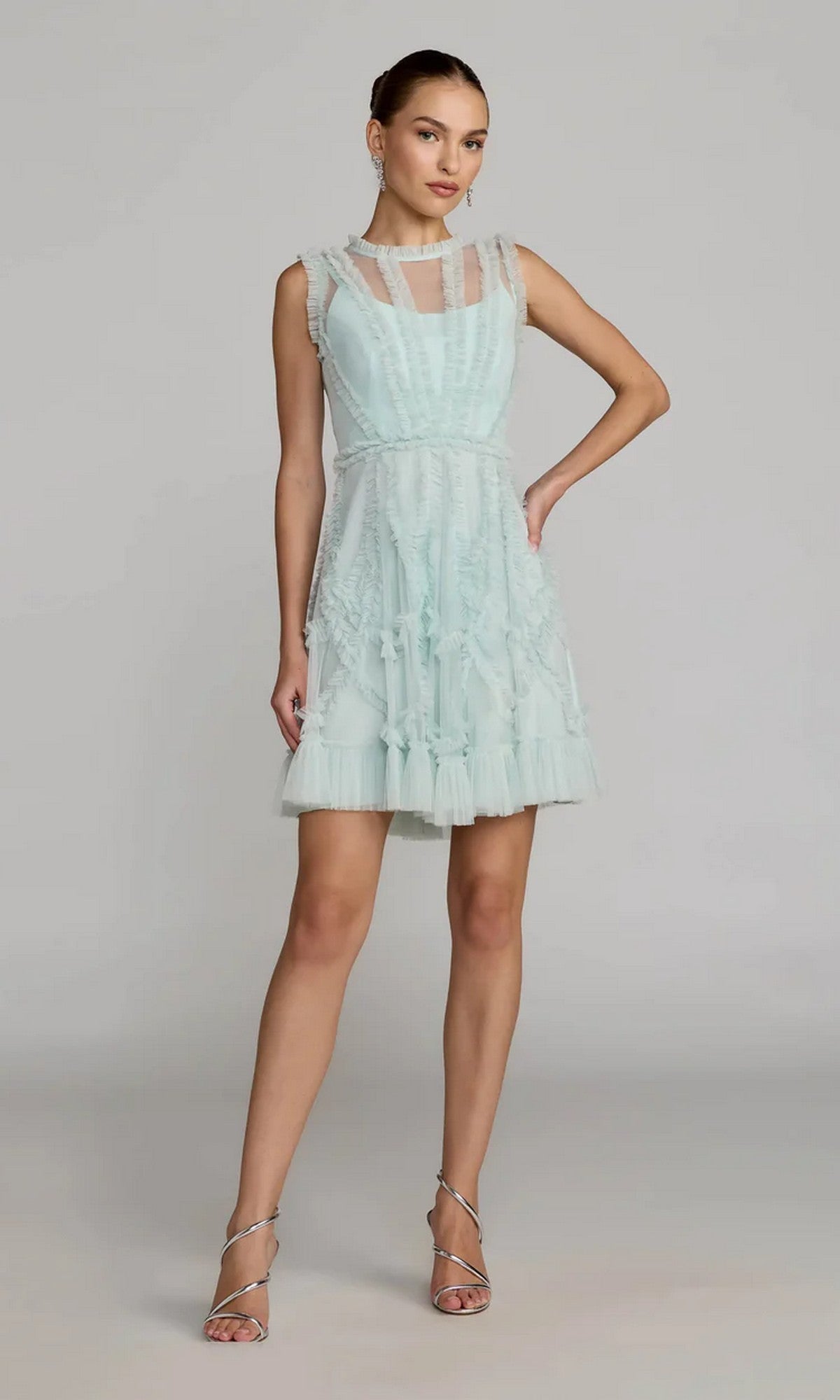 aqua blue dress for wedding guest Mac Duggal Illusion Mock Neck Sleeveless Mesh Micro Ruffle Mini Dress, Womens, 8, CJBHNSNS03342-Black2.-44. The luxurious velvet fabric Altar'd State Blue & Size:Medium (Size 7 - 11)
