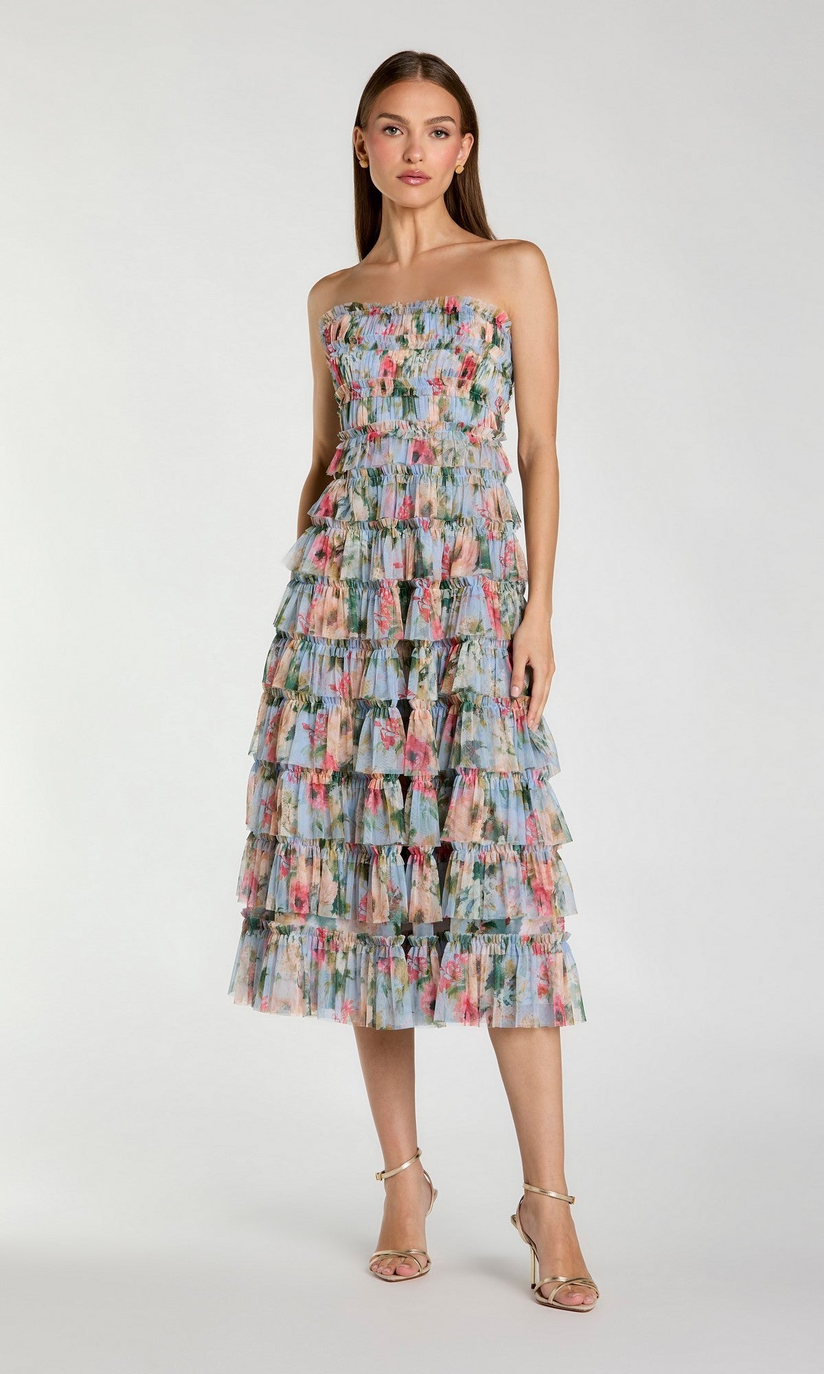 knee length dresses for ladies Madison Long Sleeve Tulle Midi Dress in Dusty Blue – Lace & Beads