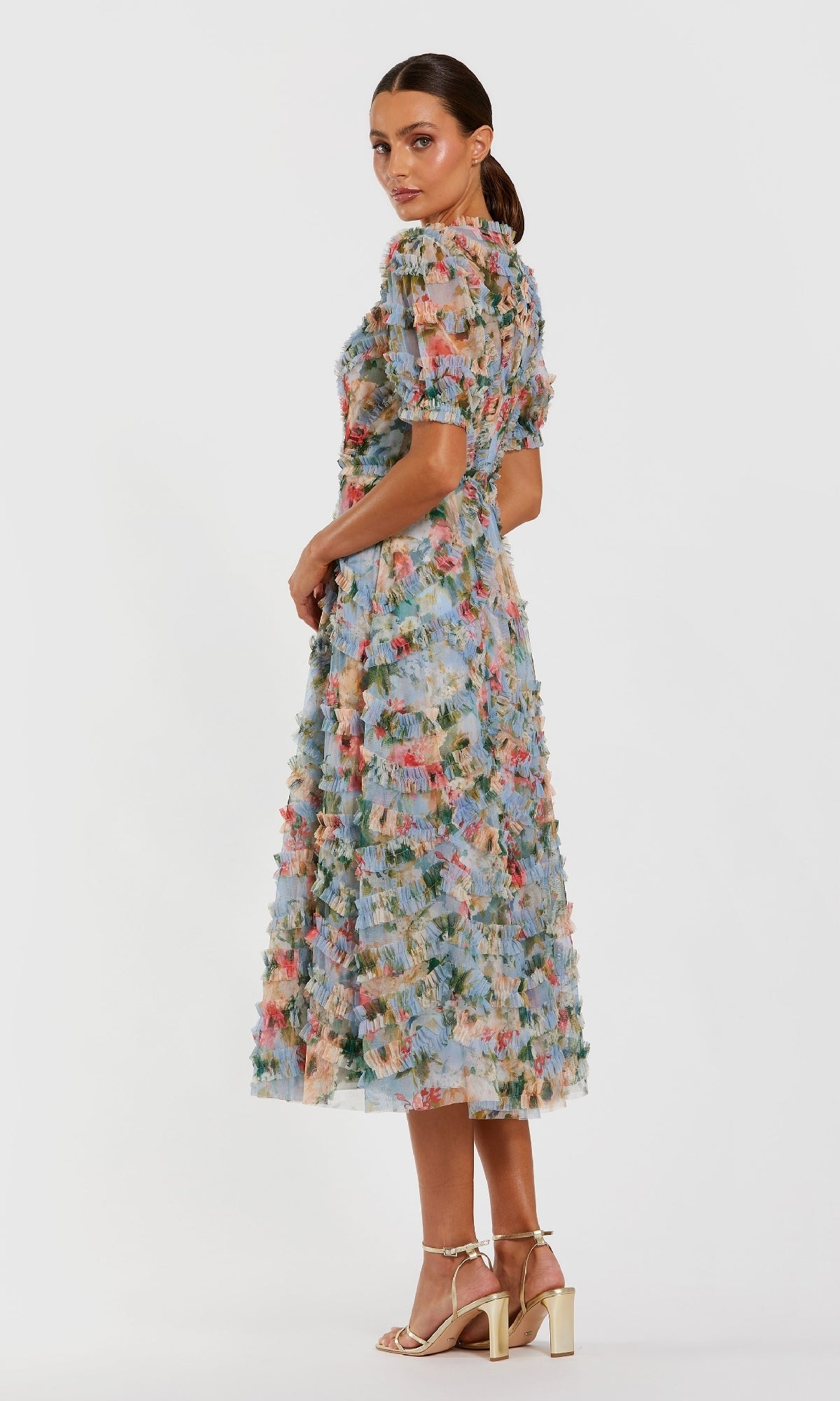 knee length dresses for ladies Wedtrend Women Navy Floral Wedding Guest Dress A Line Square Neck Midi  Party Dress with Bow – WEDTREND main image 1