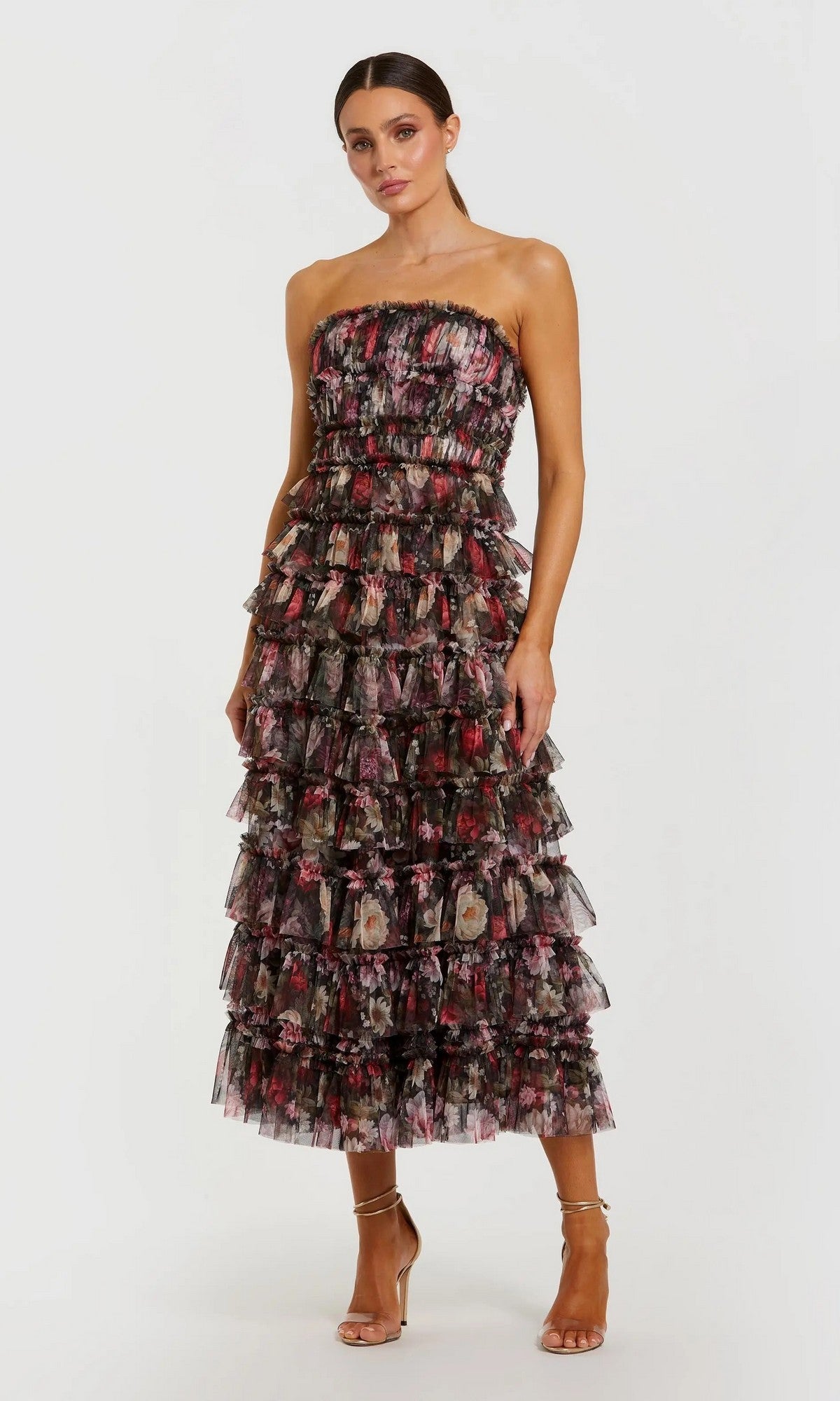 multi floral party dress Strapless Midi Dress: Mac Duggal 8351 Black / 0 Evening Dress Lyst Vince Sleeve Style:Straight (to wrist) maternity-gowns weather evenings when you
