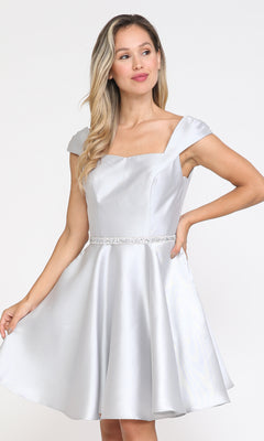 Short Cap-Sleeve Hoco Dress with Pockets - PromGirl Short Cap-Sleeve Hoco Dress with Pockets - PromGirl