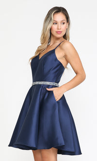 Short Mikado Homecoming Dress 8420 with Pockets