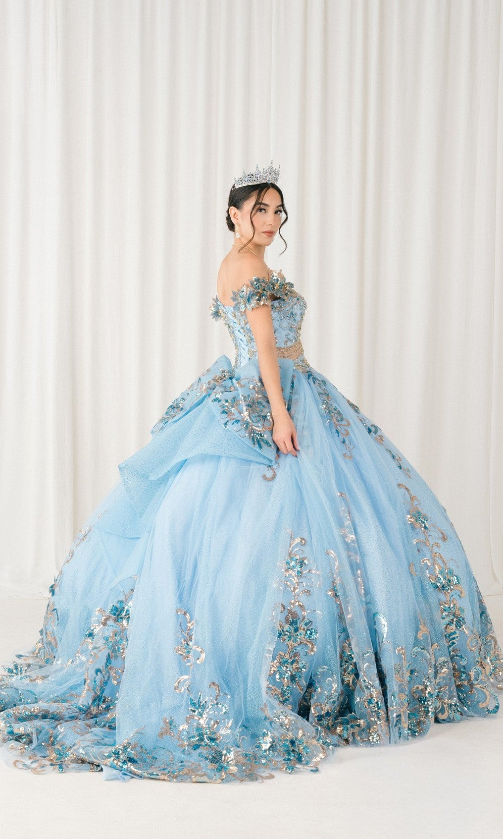 Cinderella Couture 8420JQ Long Quinceanera Dress Blue / Large