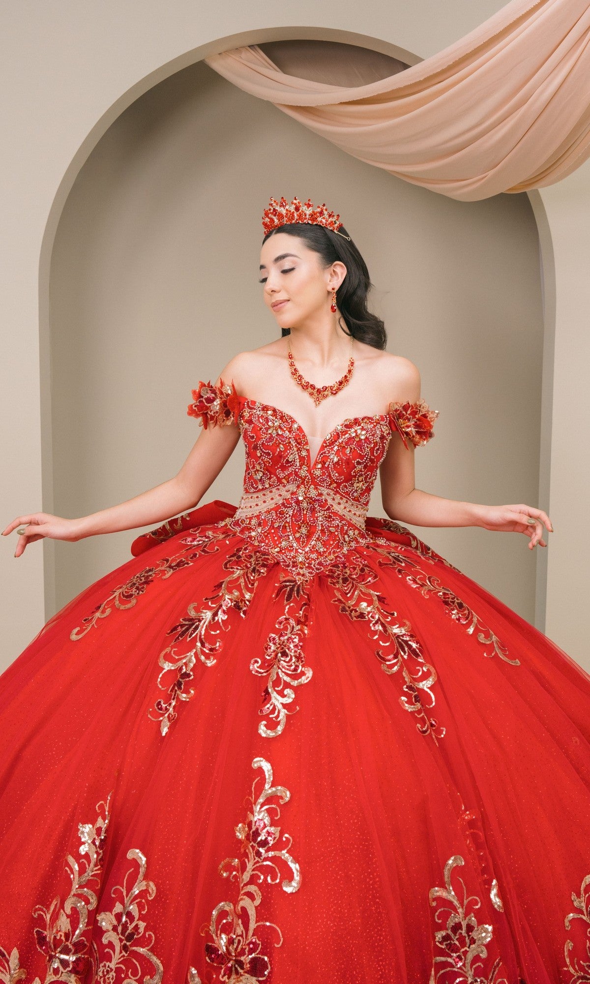 Cinderella Couture 8420JQ Long Quinceanera Dress Pink / Medium