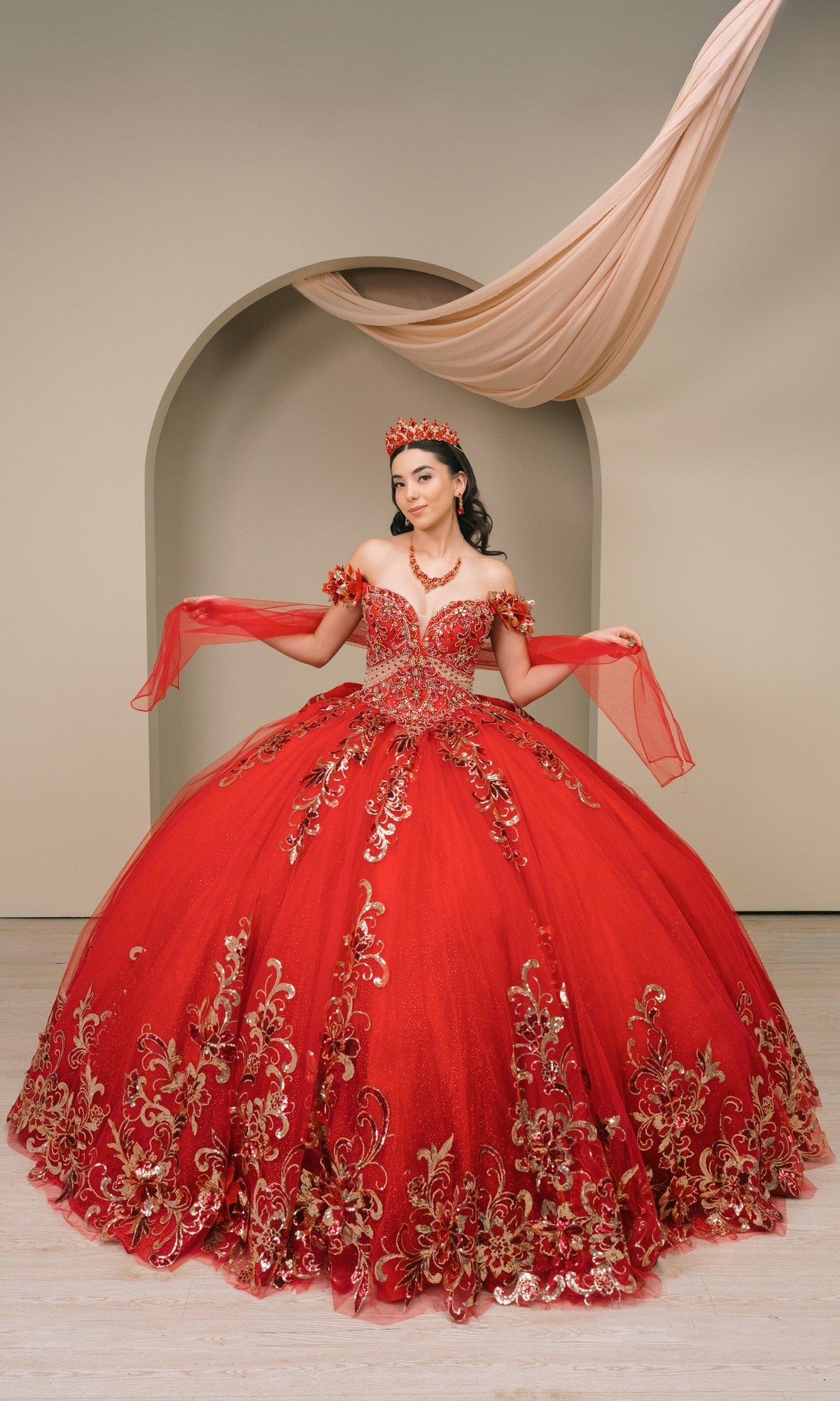 Cinderella Couture 8420JQ Long Quinceanera Dress Red / Small