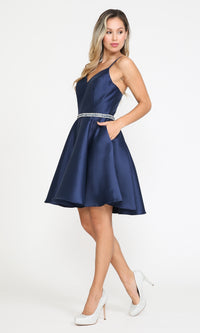 Short Mikado Homecoming Dress 8420 with Pockets