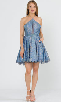 Glitter-Mesh Short A-Line Homecoming Dress 8506