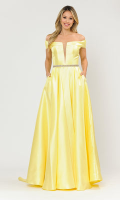 Off-the-Shoulder Long Mikado Prom Ball Gown - PromGirl Off-the-Shoulder Long Mikado Prom Ball Gown - PromGirl