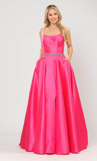 Scoop-Neck Long A-Line Prom Dress with Pockets 8684