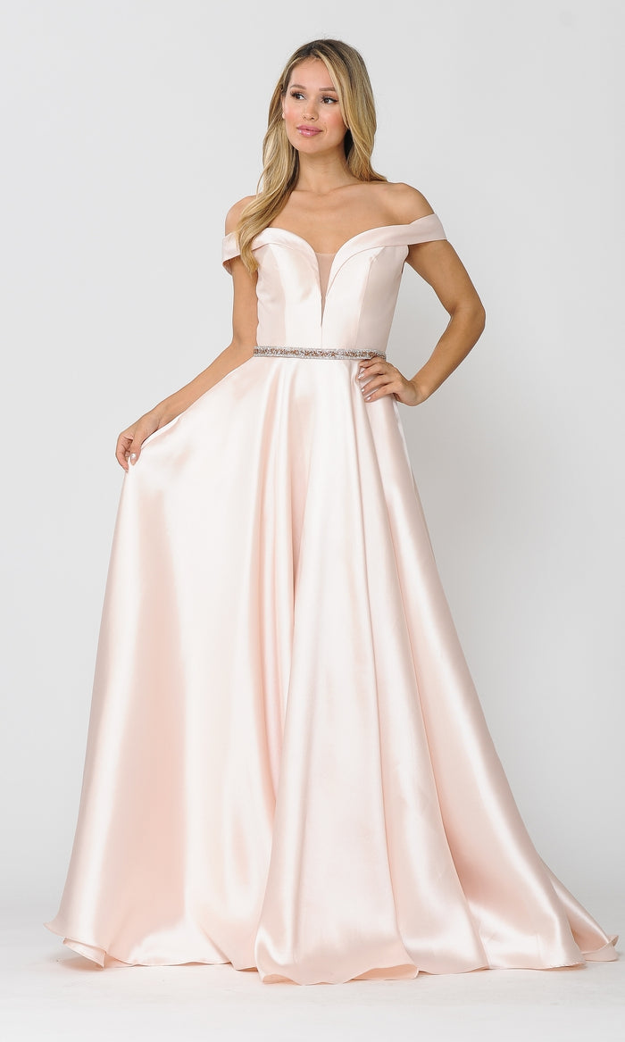 Off-the-Shoulder Long Prom Gown with Pockets 8686