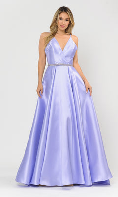 Long A-Line Mikado Prom Gown 8690 with Pockets Lilac / XSmall