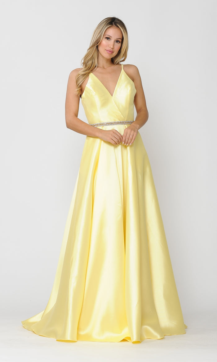 Long A-Line Mikado Prom Gown 8690 with Pockets