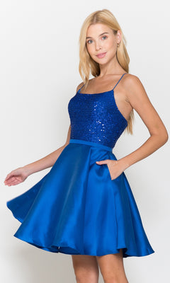 Short A-Line Homecoming Dress with Sequins - PromGirl Royal / Large