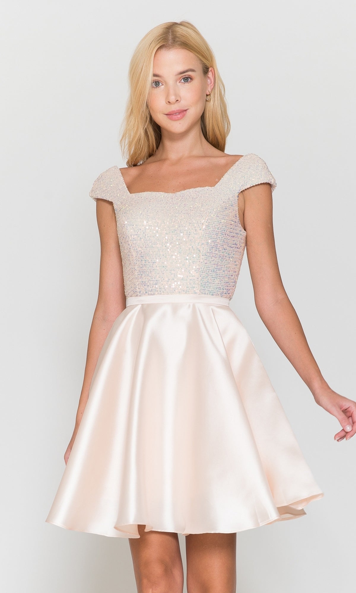 coral homecoming dress short A Line Long Sleeves Short White Floral Prom Dresses, Short White Flora –  jbydress main image 0