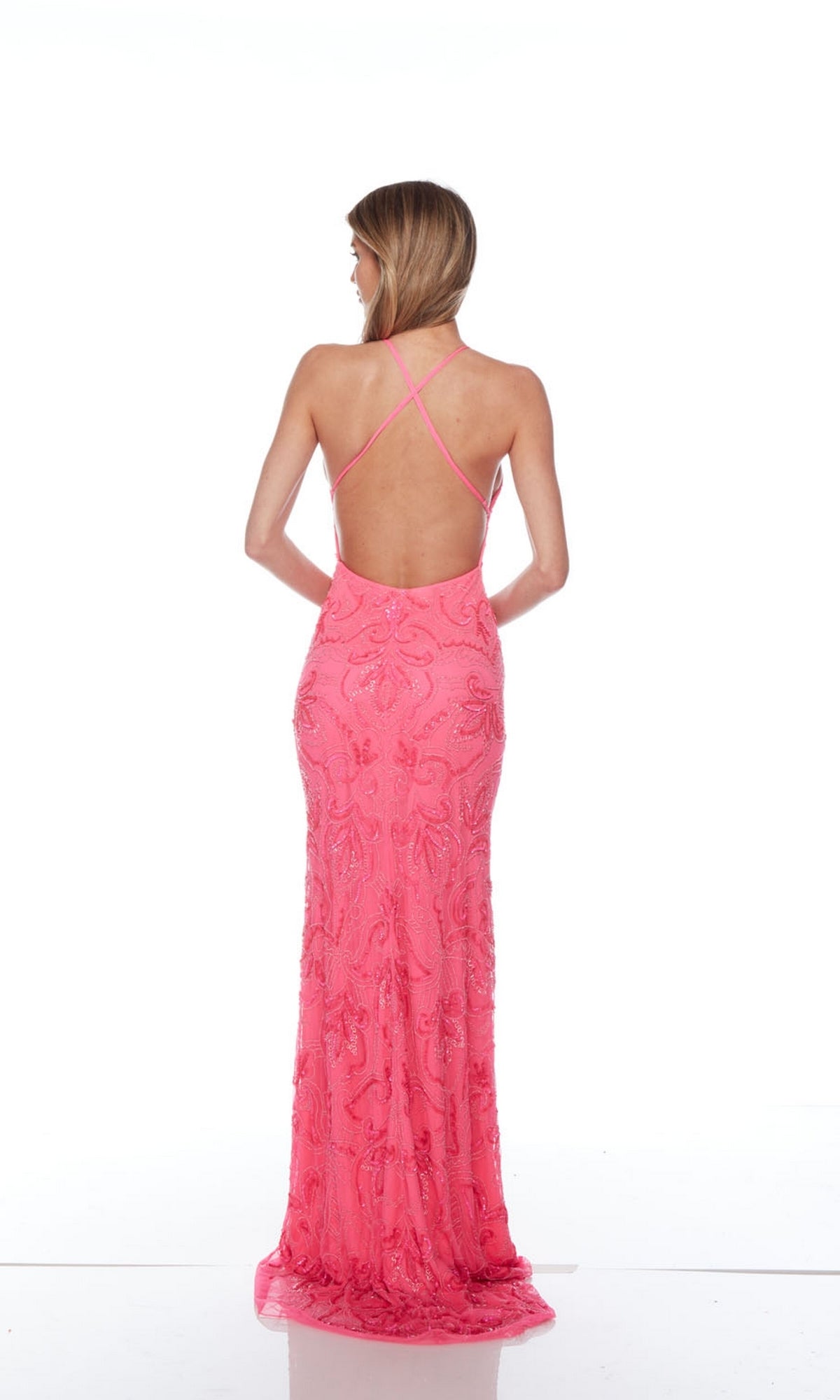 Alyce Backless V-Neck Designer Prom Dress 88007