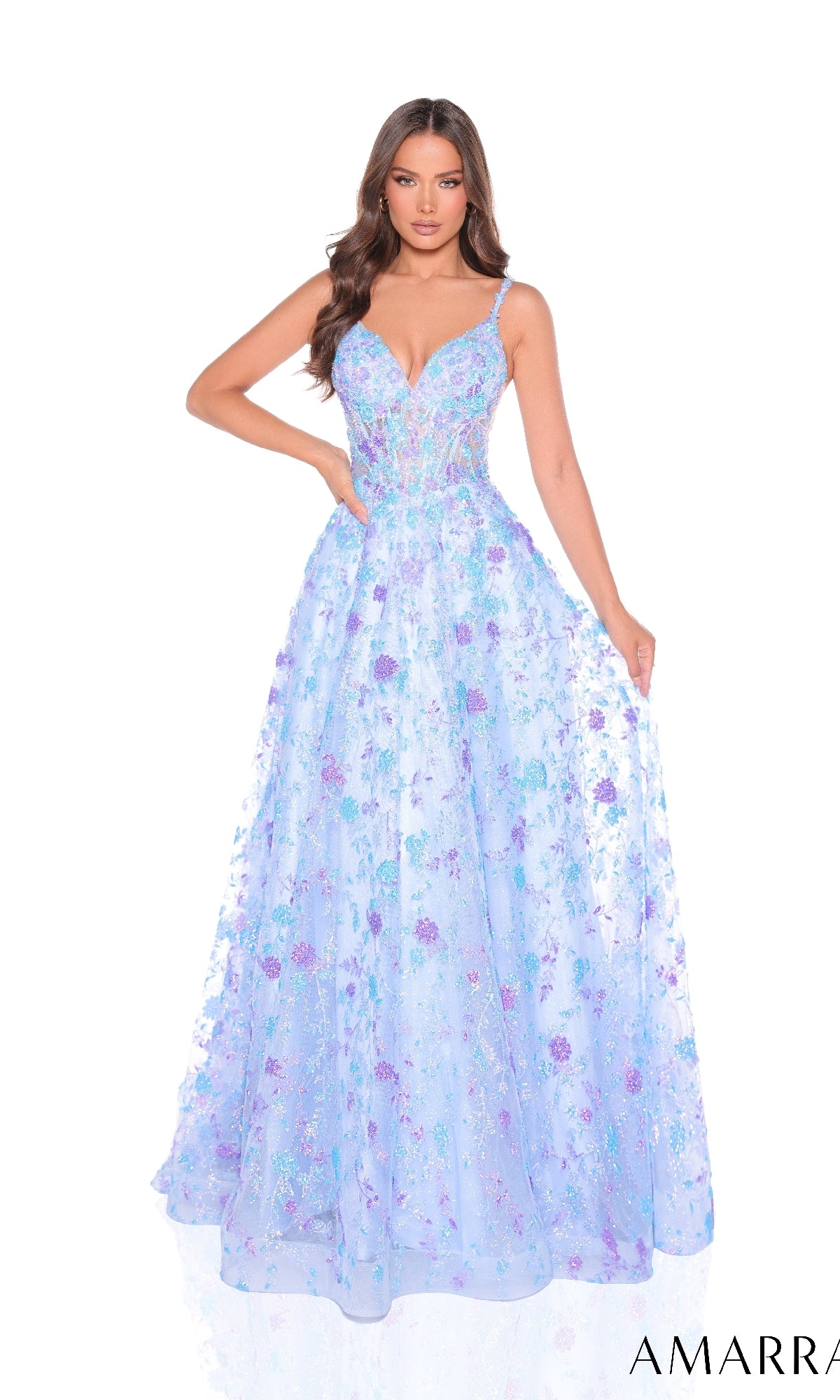 Floral Glitter Prom Ball Gown: Amarra 88362