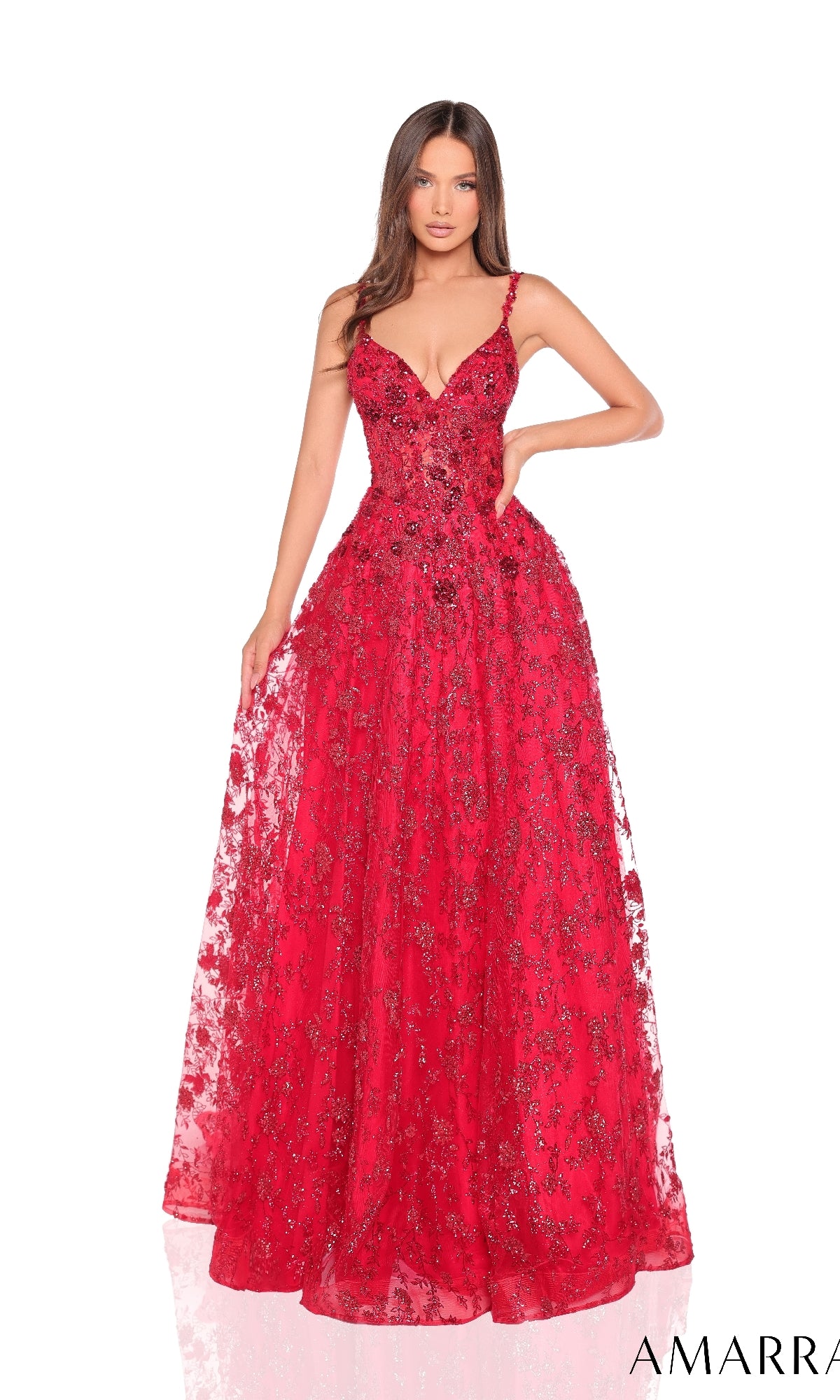 Floral Glitter Prom Ball Gown: Amarra 88362