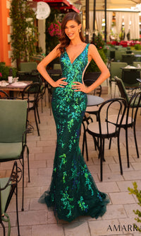 Sheer-Sides Long Sequin Mermaid Prom Dress 88832