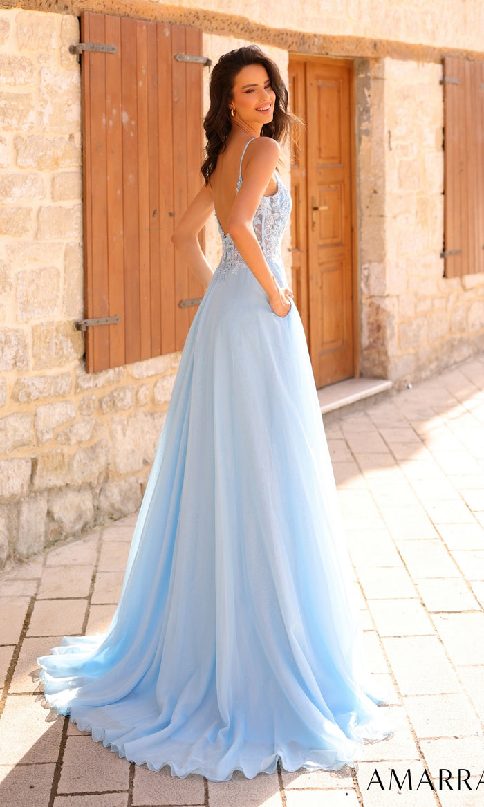 Amarra Sheer-Waist Long Chiffon Prom Dress 88834