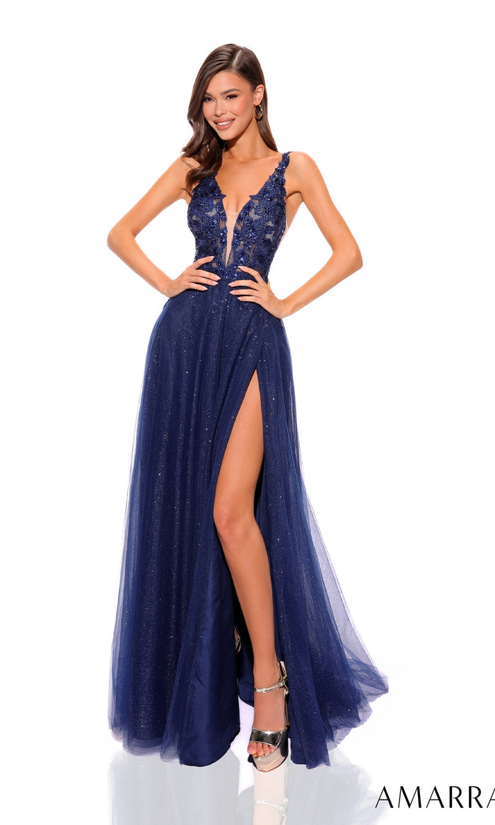 Amarra Long Glitter-Tulle Prom Dress 88840