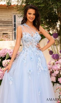 Amarra Long Blue One-Shoulder Prom Dress 88841