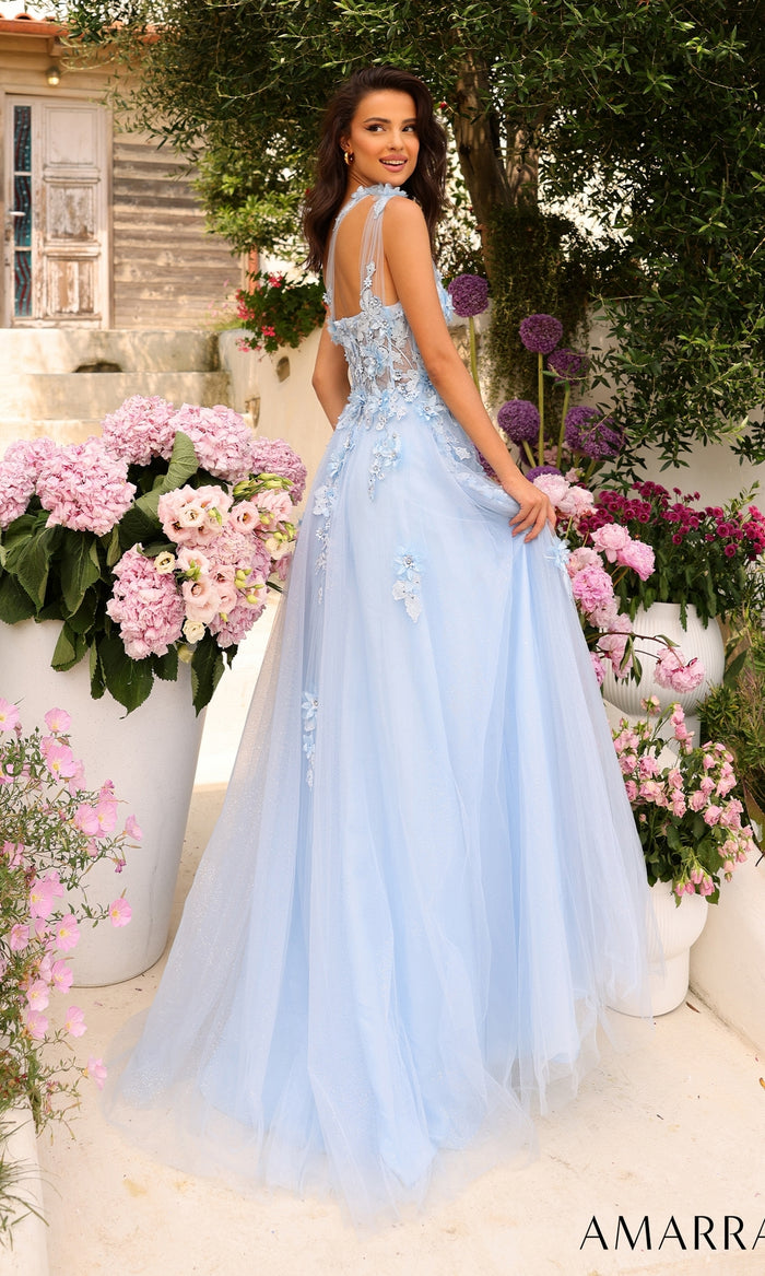 Amarra Long Blue One-Shoulder Prom Dress 88841