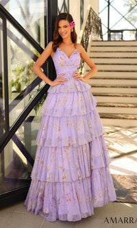 Amarra Lilac Long Ruffled A-Line Prom Dress 88881