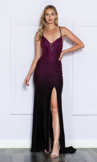 Contrasting Beads Long Black Prom Dress 8892