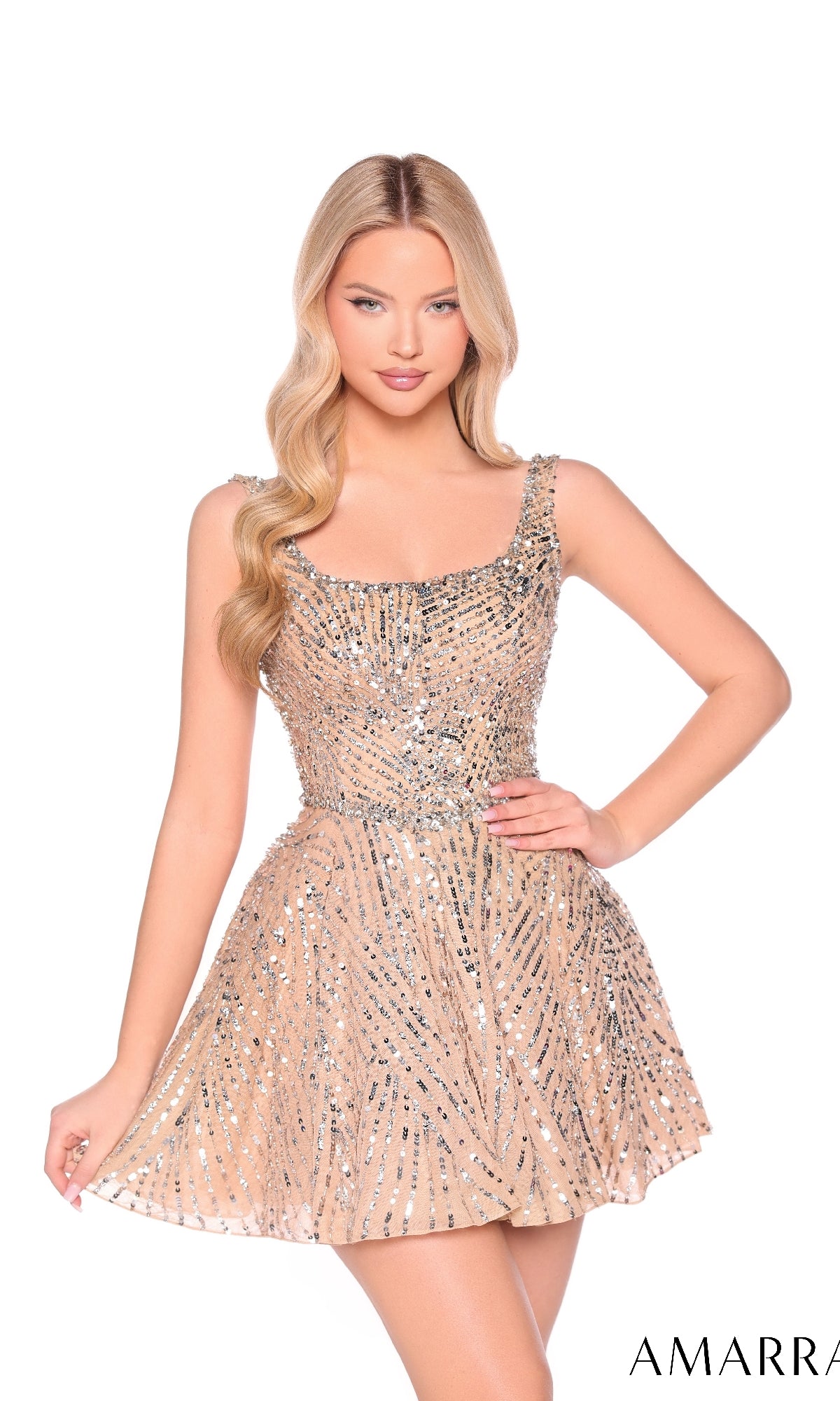 Short Sequin Homecoming Dress with Fit-and-Flare Skirt– PromGirl