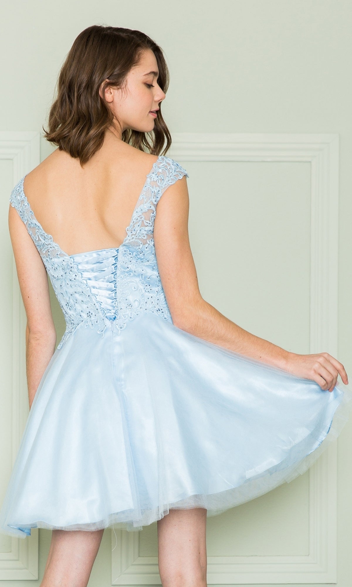 Short Babydoll Homecoming Dress with Lace