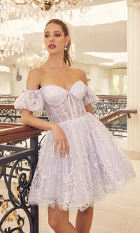 Off-Shoulder Sheer-Corset Short Prom Dress 891