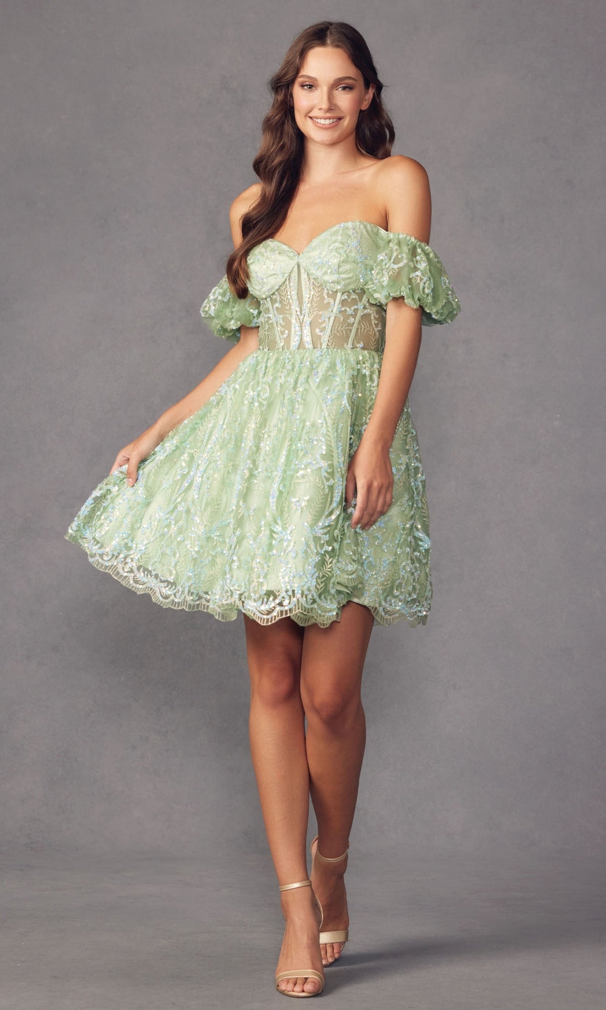 Off-Shoulder Sheer-Corset Short Prom Dress 891