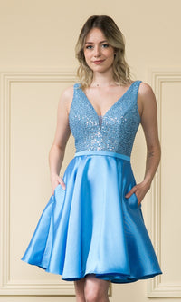 A-Line Short Homecoming Dress with Pockets - 8954