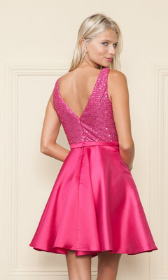 Short A-Line Hoco dress with Pockets - PromGirl Hot Pink / Large Short A-Line Hoco dress with Pockets - PromGirl Hot Pink / Large