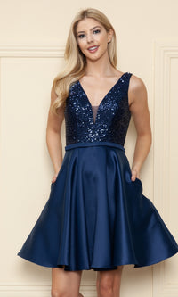 A-Line Short Homecoming Dress with Pockets - 8954