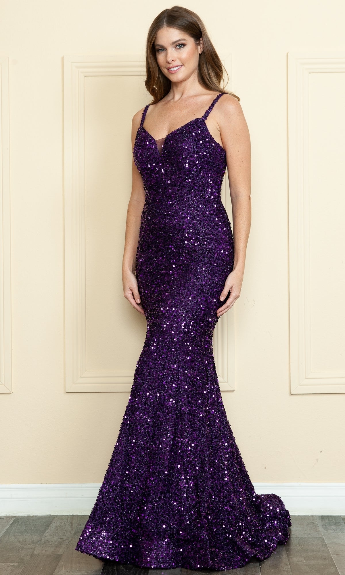 Lace-Up-Back Long Sequin Prom Dress 9002