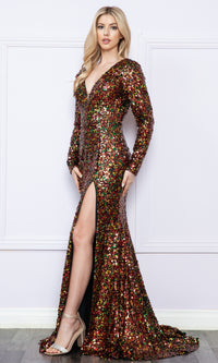 Long Sleeve Long Sequin Formal Dress 9010